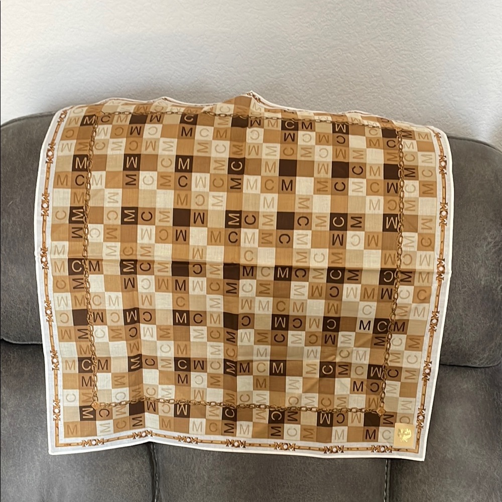 MCM Brown and Tan Checkered Scarf